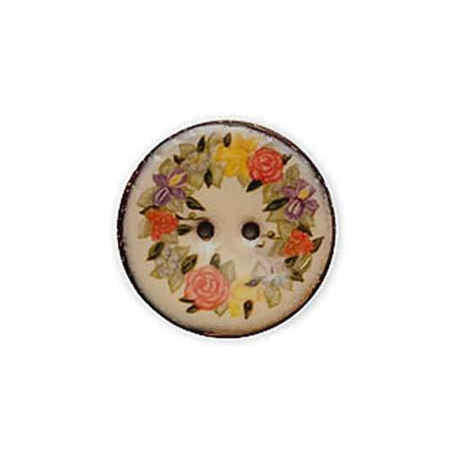 Buttons.etc, Exotic Buttons - 14802 - Roses Enamel Coconut - YARNBOWButtons.etc, Exotic Buttons - 14802 - Roses Enamel Coconut