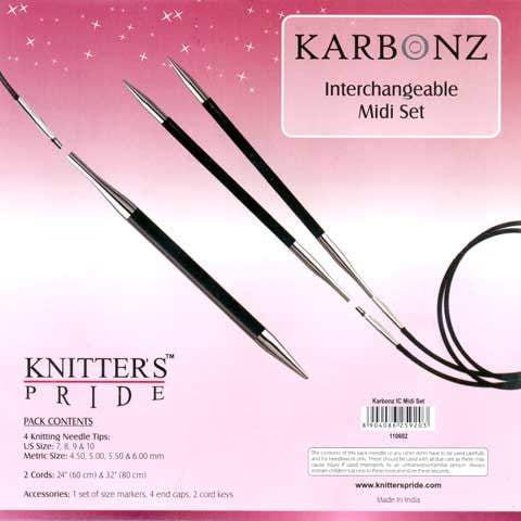 Knitter - s Pride - KnitPro - Karbonz Interchangeable Tips Midi Set - YARNBOWKnitter - s Pride - KnitPro - Karbonz Interchangeable Tips Midi Set